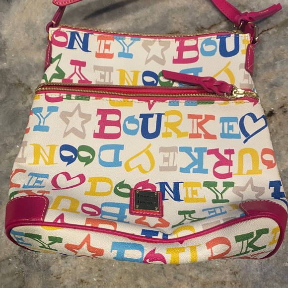 Dooney & Bourke Crossbody Purse w/ Pink Adjustable Straps& Rainbow Letters - Picture 1 of 10